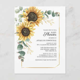 Eucalyptus Leaves Sunflower Geometric Baby Shower Invitation Postcard