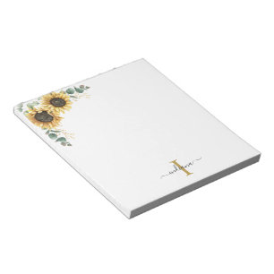 Eucalyptus Leaves Sunflower Monogram Script Name Notepad