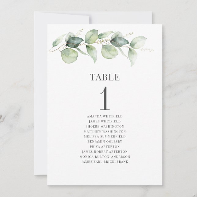 Eucalyptus Leaves Table Number Wedding Seating (Front)