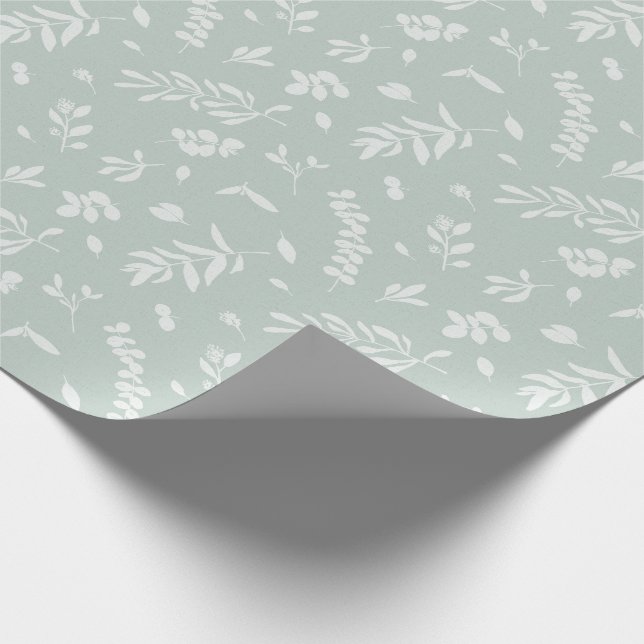 Eucalyptus leaves teal green beige neutral waterco wrapping paper (Corner)