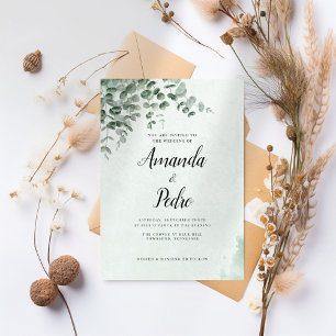 Eucalyptus Leaves Theme Green Simple Wedding Invitation