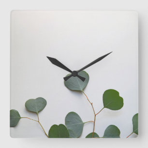 Eucalyptus leaves vertical square wall clock