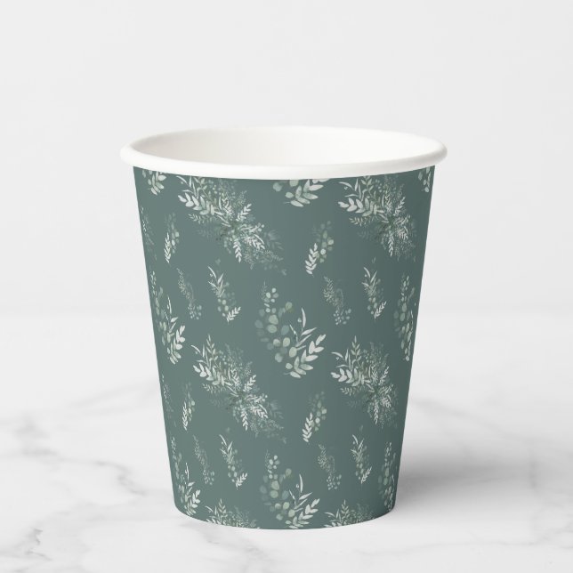 Eucalyptus Leaves Watercolor Baby Shower Paper Cups (Front)