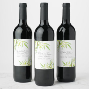 Eucalyptus leaves watercolor green bridal shower wine label