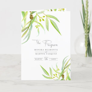 Eucalyptus leaves watercolor green wedding program