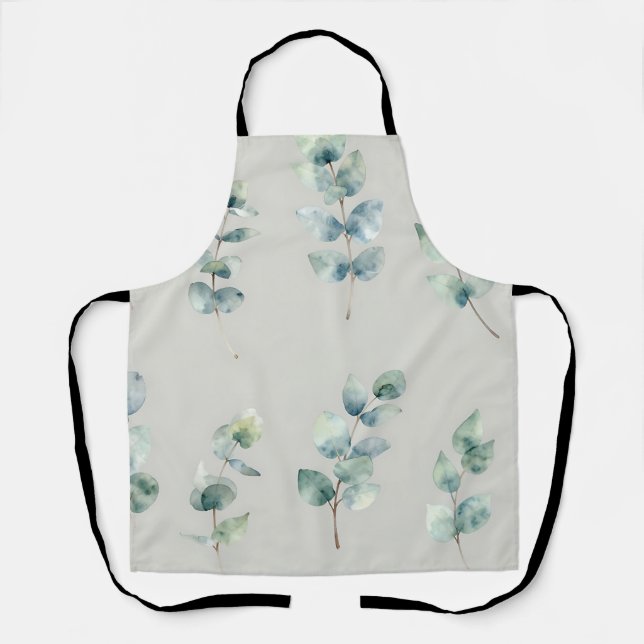Eucalyptus Leaves Watercolor Pattern Apron (Front)