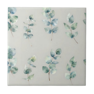 Eucalyptus Leaves Watercolor Pattern Ceramic Tile