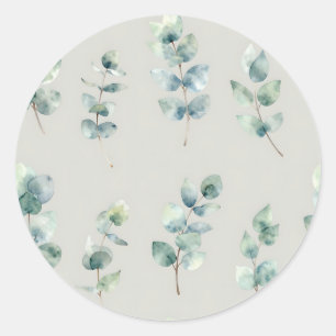 Eucalyptus Leaves Watercolor Pattern Classic Round Sticker