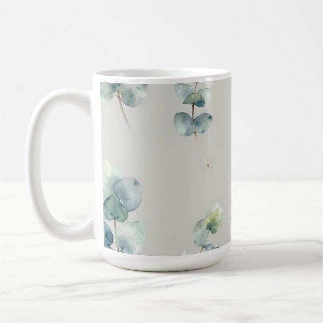 Eucalyptus Leaves Watercolor Pattern Coffee Mug (Left)