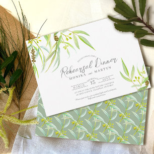 Eucalyptus leaves watercolor rehearsal dinner invitation