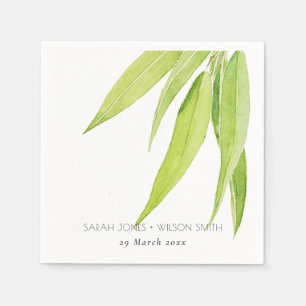 EUCALYPTUS LEAVES WATERCOLOUR FOLIAGE MONOGRAM NAPKIN