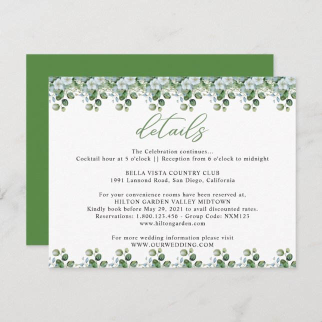 Eucalyptus Leaves Wedding Enclosure Card (Front/Back)