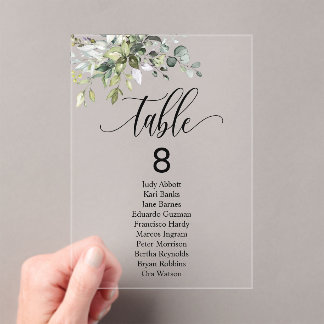 Eucalyptus Leaves Wedding Event Seating Chart Tabl Acrylic Invitations