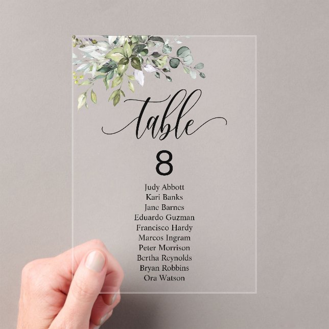 Eucalyptus Leaves Wedding Event Seating Chart Tabl Acrylic Invitations (Insitu (Handheld))