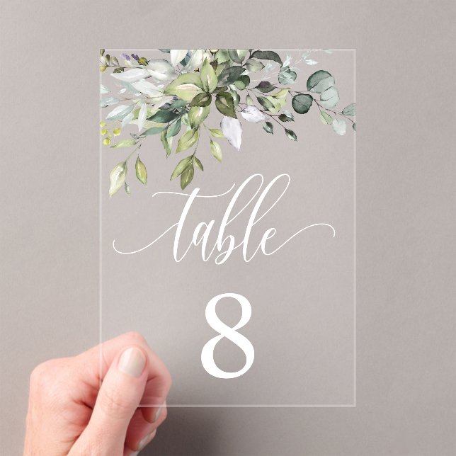 Eucalyptus Leaves Wedding Event Seating Table Card Acrylic Invitations (Insitu (Handheld))