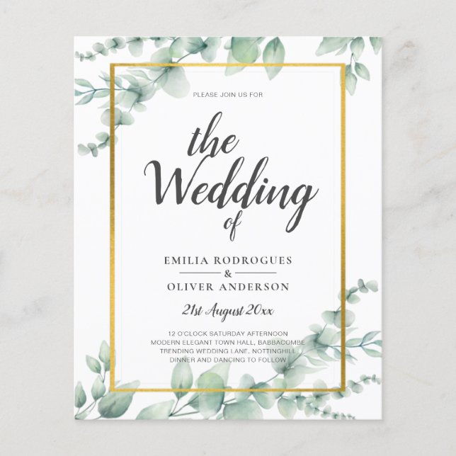 Eucalyptus Leaves WEDDING Greenery GOLD QR CODE  Flyer (Front)