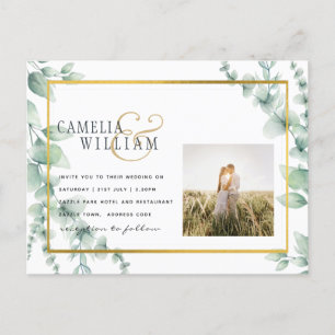 Eucalyptus Leaves WEDDING Greenery GOLD QR CODE  Postcard