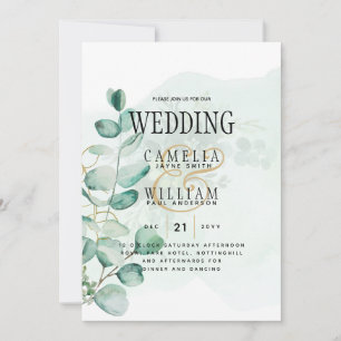 Eucalyptus Leaves Wedding Greenery QR CODE Modern Invitation