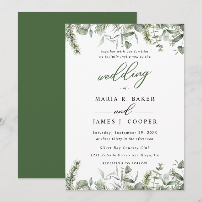 Eucalyptus Leaves Wedding Invitation (Front/Back)