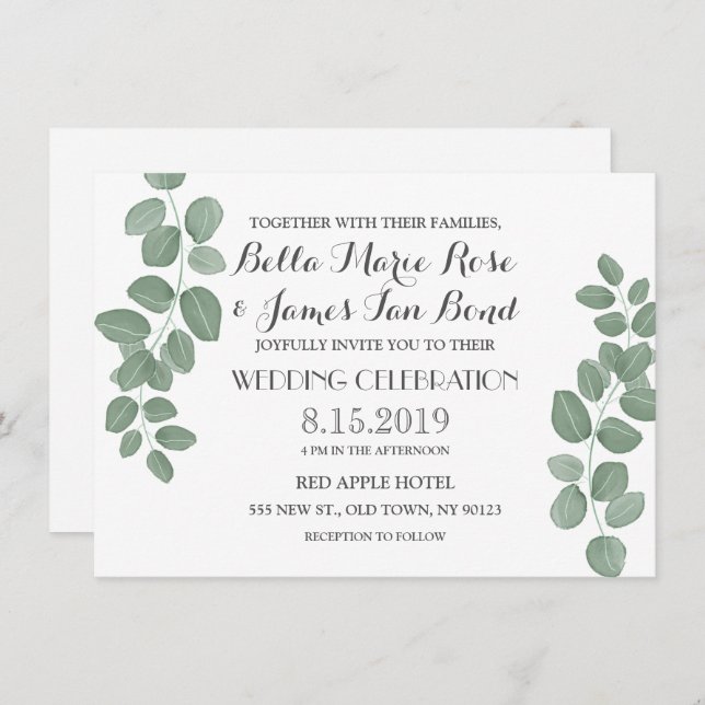 Eucalyptus Leaves Wedding Invitations (Front/Back)
