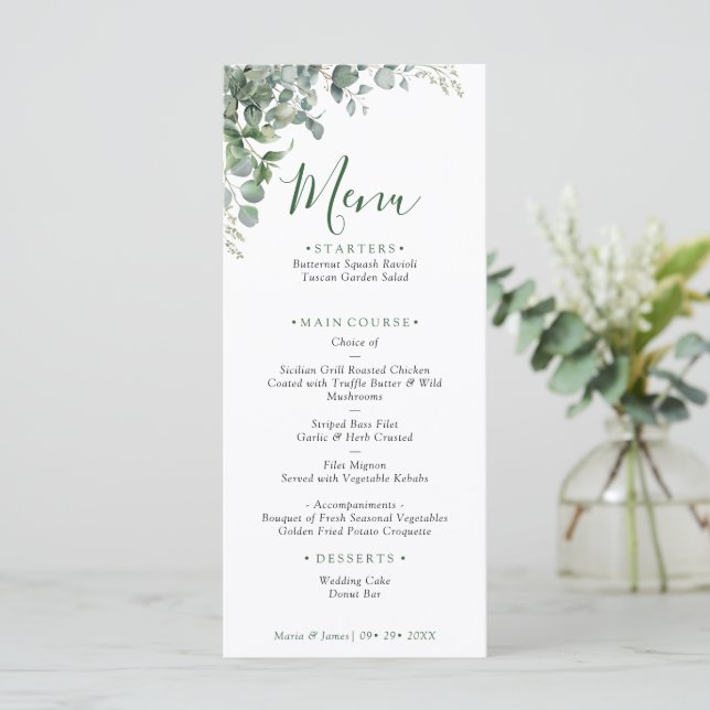 Eucalyptus Leaves Wedding Menu (Standing Front)