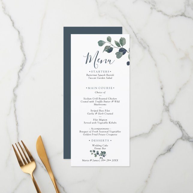 Eucalyptus Leaves Wedding Menu (Front/Back In Situ)
