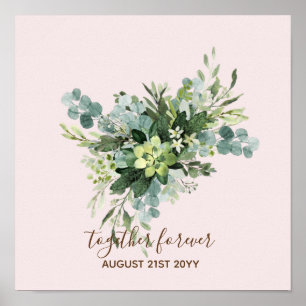 Eucalyptus Leaves Wedding Newlyweds Bridal Party Poster