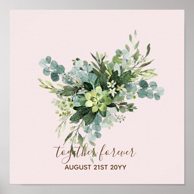 Eucalyptus Leaves Wedding Newlyweds Bridal Party Poster (Front)