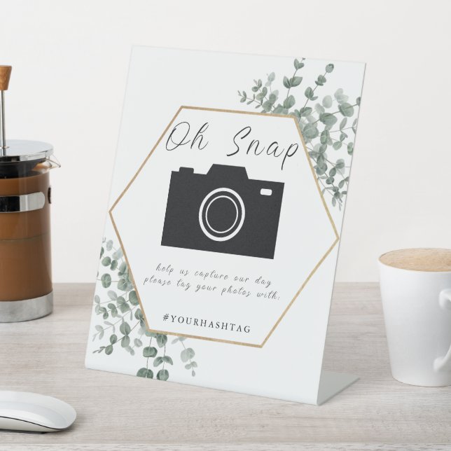 Eucalyptus Leaves Wedding Pedestal Sign (In SItu)