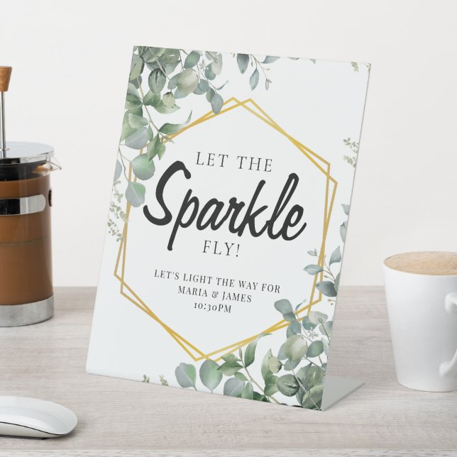 Eucalyptus Leaves Wedding Pedestal Sign (In SItu)