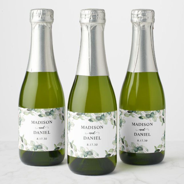 Eucalyptus Leaves Wedding Sparkling Wine Label (Bottles)