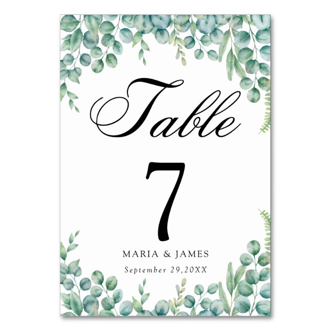 Eucalyptus Leaves Wedding Table Number (Front)