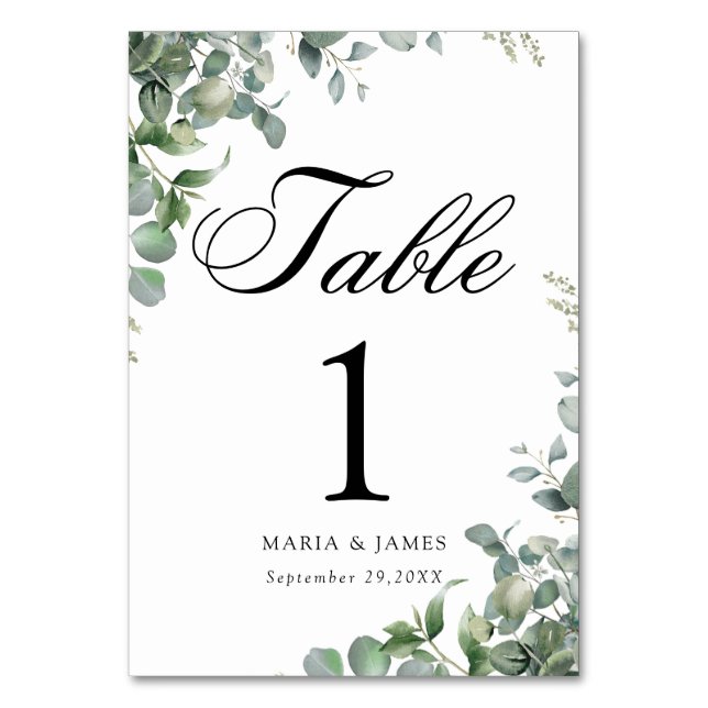 Eucalyptus Leaves Wedding Table Number (Front)