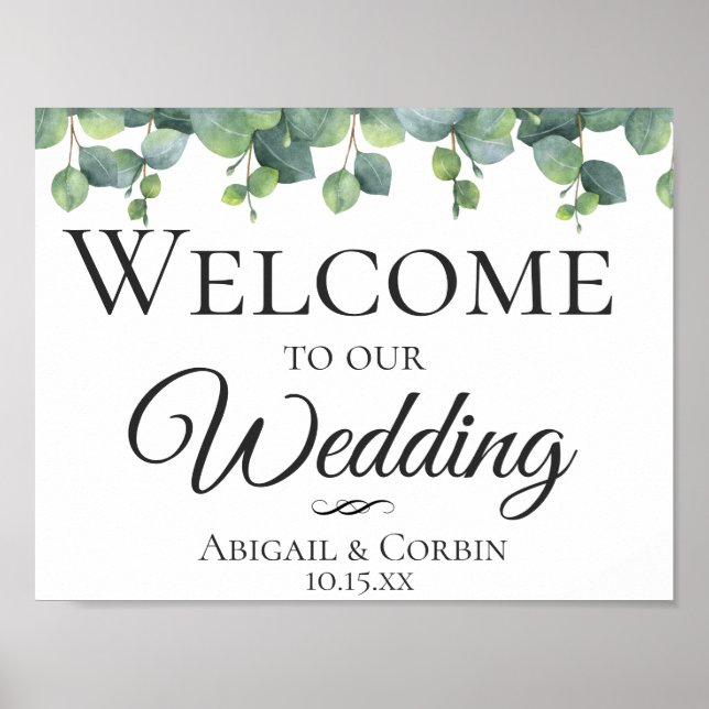 Eucalyptus Leaves Wedding Welcome Poster (Front)
