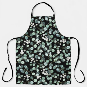 Eucalyptus Leaves: White Flowers Pattern Apron
