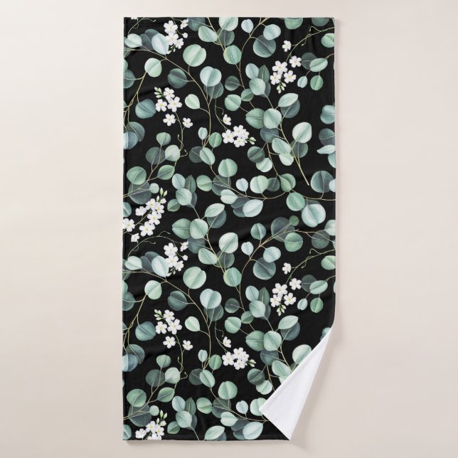 Eucalyptus Leaves: White Flowers Pattern Bath Towel (Bath Towel)