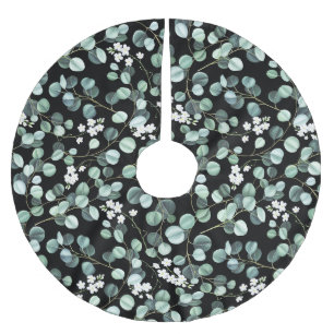 Eucalyptus Leaves: White Flowers Pattern Brushed Polyester Tree Skirt