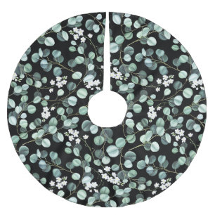 Eucalyptus Leaves: White Flowers Pattern Brushed Polyester Tree Skirt