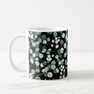 Eucalyptus Leaves: White Flowers Pattern Coffee Mug