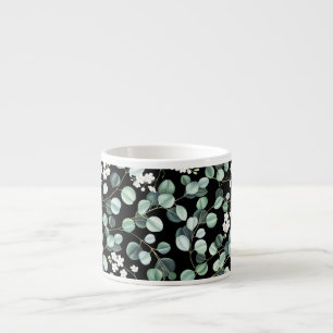 Eucalyptus Leaves: White Flowers Pattern Espresso Cup