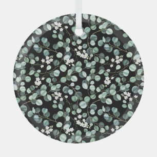 Eucalyptus Leaves: White Flowers Pattern Glass Tree Decoration