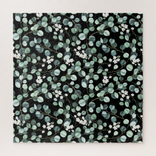 Eucalyptus Leaves: White Flowers Pattern Jigsaw Puzzle