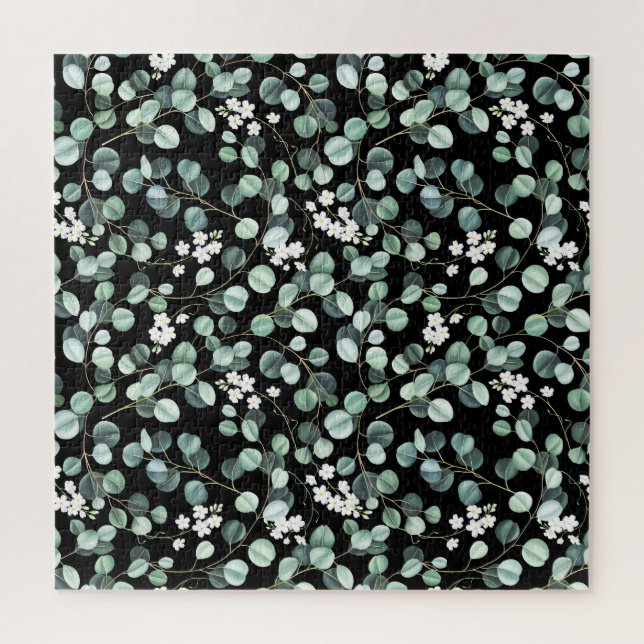 Eucalyptus Leaves: White Flowers Pattern Jigsaw Puzzle (Vertical)