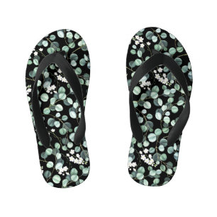 Eucalyptus Leaves: White Flowers Pattern Kid's Thongs