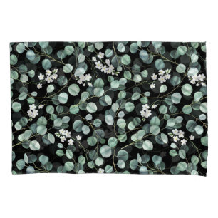 Eucalyptus Leaves: White Flowers Pattern Pillowcase