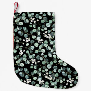 Eucalyptus Leaves: White Flowers Pattern Small Christmas Stocking