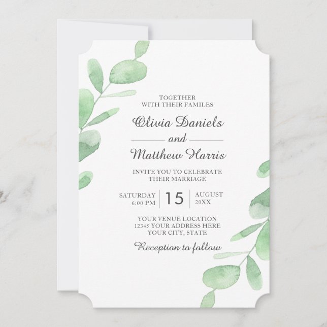 Eucalyptus leaves. Woodland simple wedding Invitation (Front)