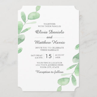 Eucalyptus leaves. Woodland simple wedding Invitation
