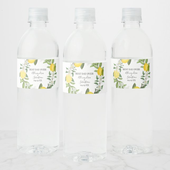 Eucalyptus Lemony Bridal Shower Couples Wedding Water Bottle Label (Bottles)