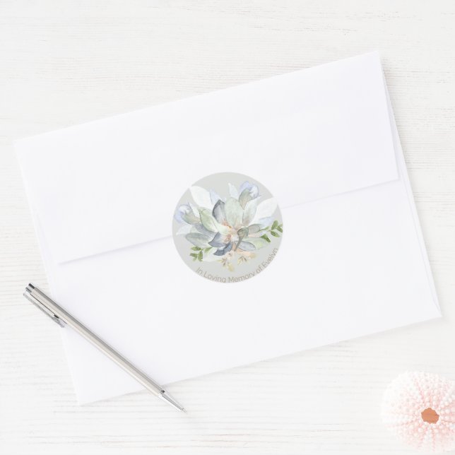 Eucalyptus Lotus Greenery Funeral  Classic Round Sticker (Envelope)